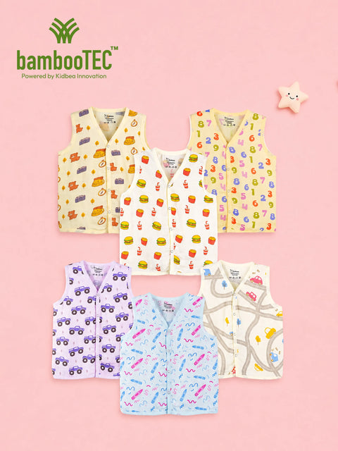 BambooTEC™ Bamboo Muslin Baby Jhabla Pack of 6 – Teddy, Fast Food, Numbers, Monster Truck, Crayon & Road Prints