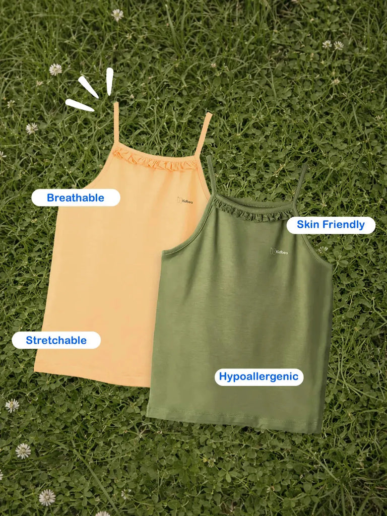 Bamboo Camisole for Kids Pack of 2 (Olive Green & Peach ) – Soft, Breathable & innerwear