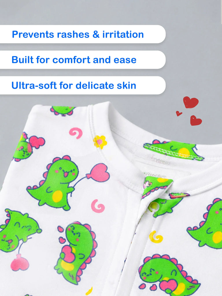 Organic cotton Dino Print Romper/Bodysuit - Olive Green