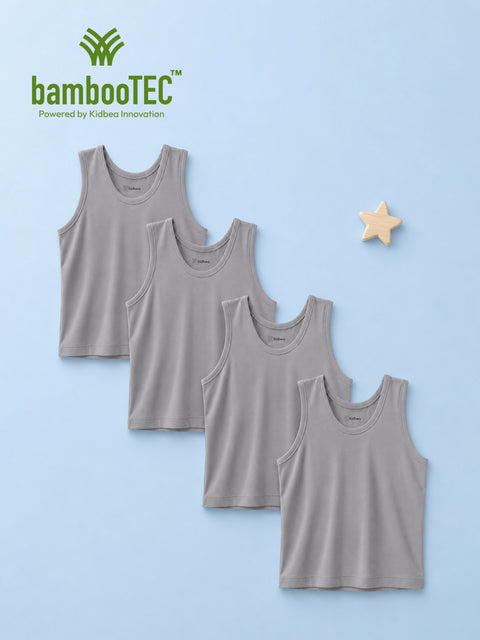 BambooTEC™ Bamboo Kids Vest Pack of 4 – Grey Sleeveless Vests