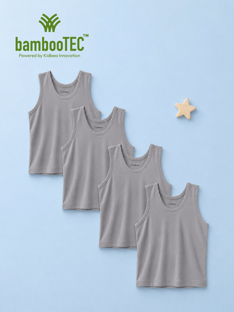 BambooTEC™ Bamboo Kids Vest Pack of 4 – Grey Sleeveless Vests