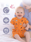 Baby Unisex Orange Football Print Romper with half Sleeves