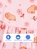 BambooTEC™ Bamboo Muslin Baby Frock – Puppy & Floral Print, Soft & Breathable Dress
