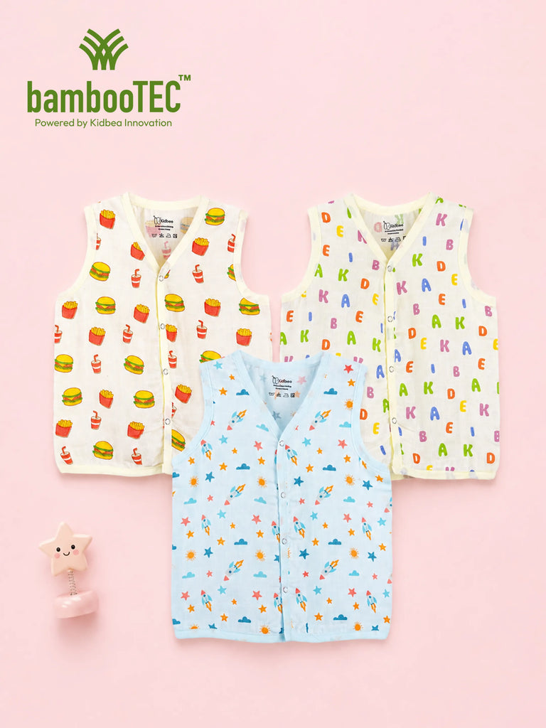 BambooTEC™ Baby Jhabla Pack of 3 – Fast Food, Alphabet & Space Prints