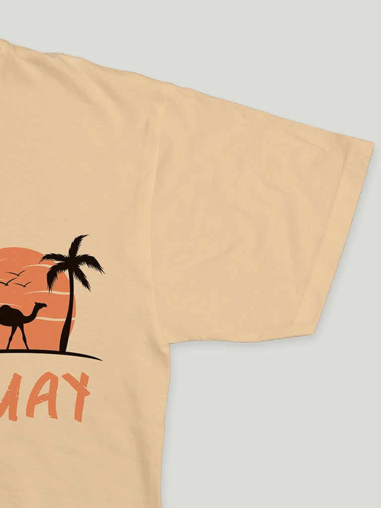 Premium 100% Bamboo  Ultra- Soft fabric Half Sleeve Baby Boys T-Shirt with Charming Camel Palm Tree Print - Orange