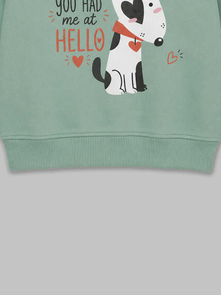 Unisex Green Sweatshirt – Cute Cow Print Full-Sleeve Sweatshirt
