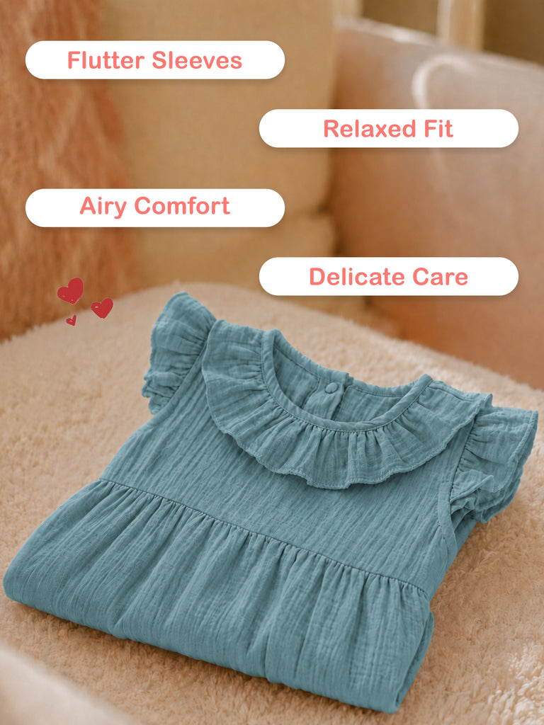 Light Organic Cotton Charming Teal Frock | Elegant & Comfortable