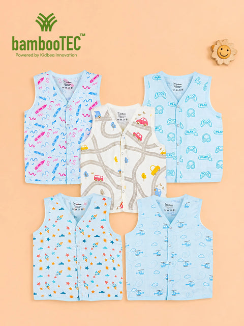 BambooTEC™ Bamboo Muslin Baby Jhabla Pack of 5 – Pencil, Gaming, Road, Rocket & Helicopter Prints