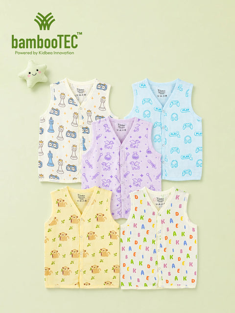 BambooTEC™ Bamboo Muslin Baby Jhabla Pack of 5 – Chess, Gaming, Magic, Monkey & Alphabet Prints