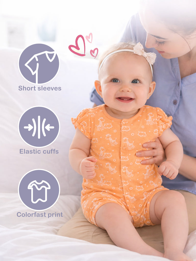 Organic Cotton Girls’ Giraffe & Cherry Print Romper Pack of 2