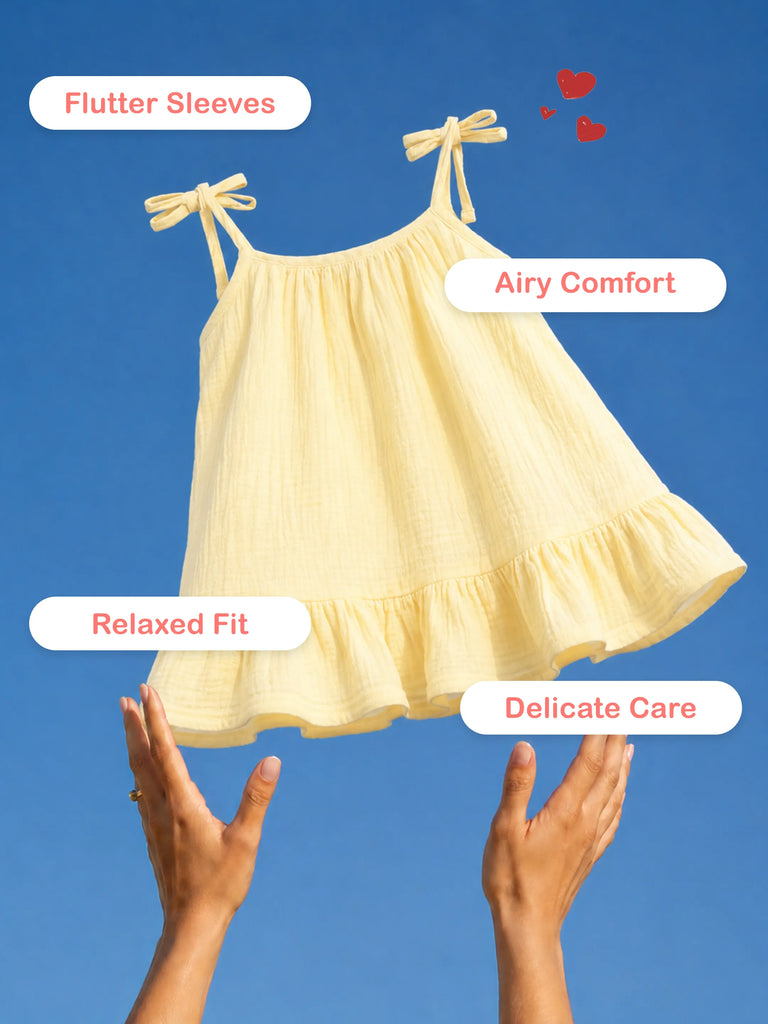 Organic Cotton Girls Sleeveless Summer Dress with Ruffle Hem - Yellow
