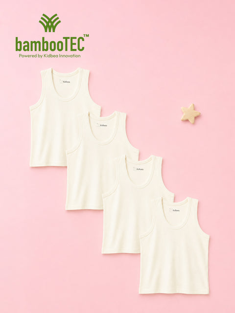 BambooTEC™ Bamboo Kids Vest Pack of 4 – Cream Sleeveless Vests