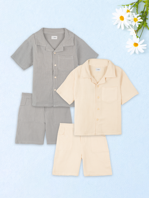 Light Organic Cotton Co-Ord Set Combo – Pack of 2 (Off-White & Grey) | Minimalist Duo for Modern Kids