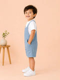 Boys Cotton Denim Dungaree Shorts with White T-Shirt Co-ord Set - Light Blue