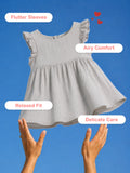 Organic Cotton Girls Flutter Sleeve A-Line Dress - Light Grey