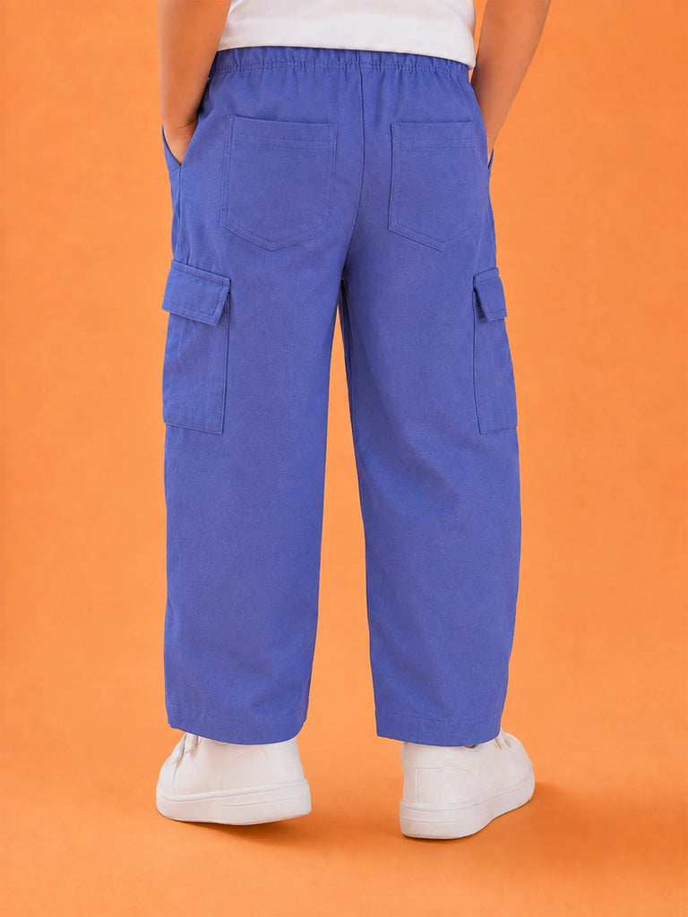 Unisex Blue Cotton Kids Cargo Jogger Pants – Comfortable Everyday Bottomwear