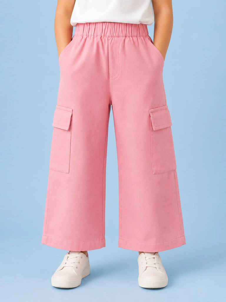 Girls Pink Cotton Cargo Pants – Comfortable & Stylish Everyday Bottomwear