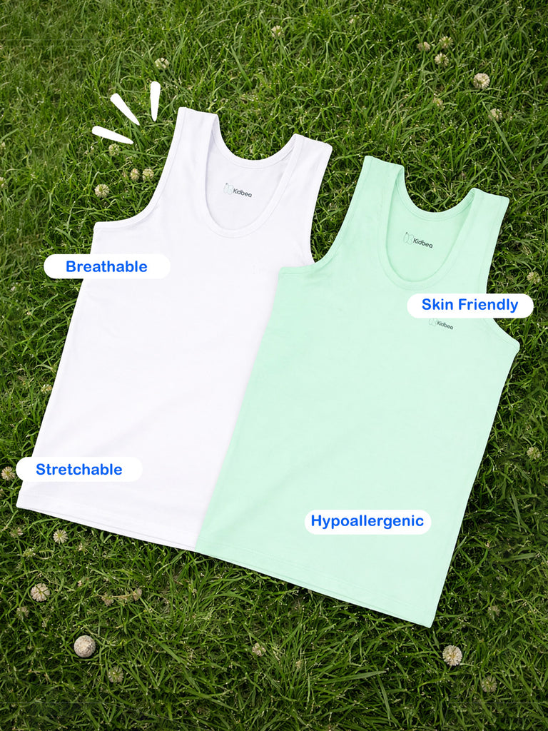 Bamboo Vest for Kids Pack of 2 (Mint Green & White) – Soft, Breathable & innerwear