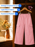 Girls Pink Cotton Cargo Pants – Comfortable & Stylish Everyday Bottomwear