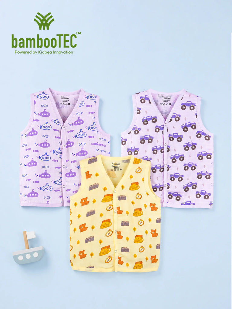 BambooTEC™ Bamboo Muslin Baby Jhabla Pack of 3 – Submarine, Monster Truck & Adventure Print