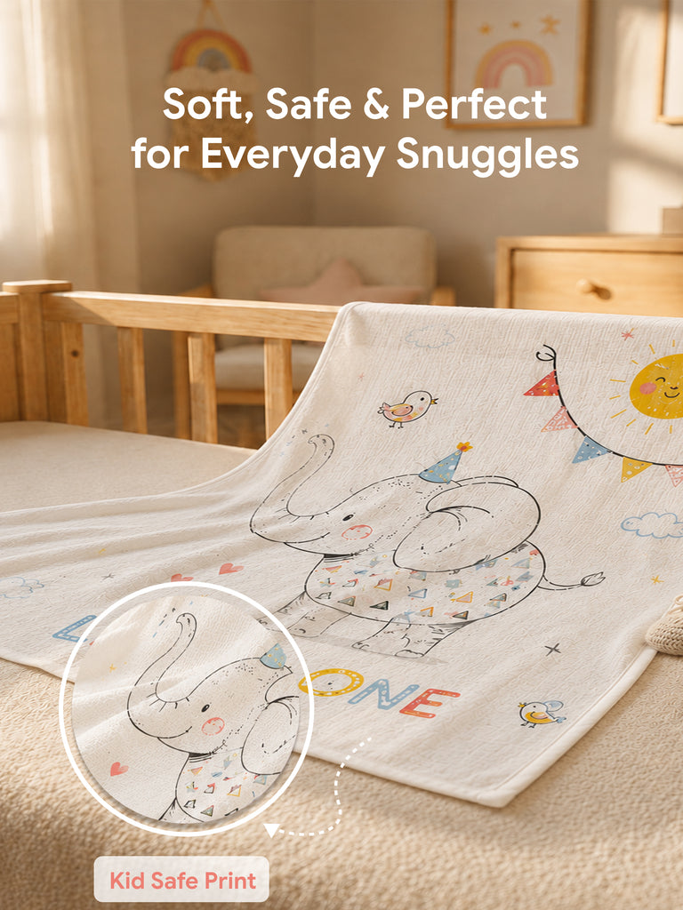 Bamboo Fabric Little One Elephant Print Baby Blanket | Ultra Soft Swaddle Blanket | 110 × 110 cm