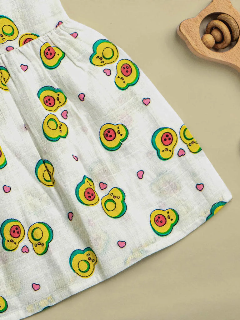 Premium Extra Soft Muslin Baby Girls Frock | Cute Avocado Print