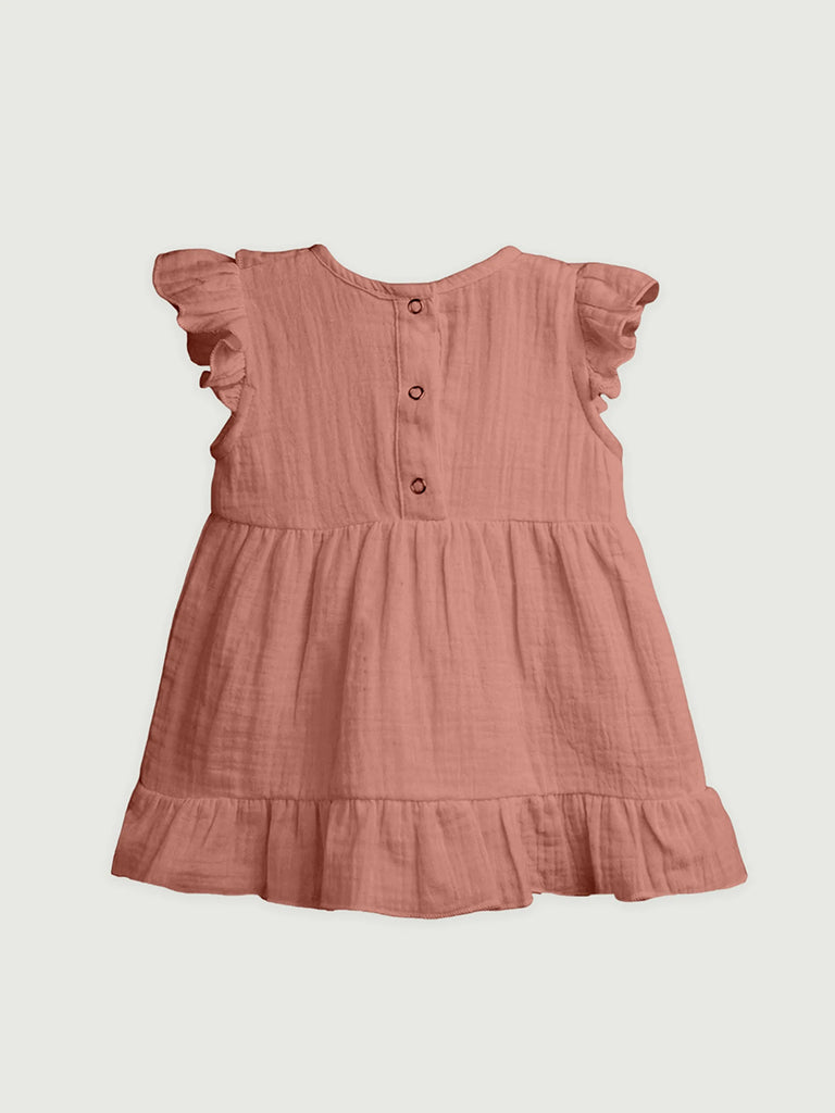 Light Organic Cotton Girls Frock Set | Pack of 5 (Rust, Pink, Mustard Yellow, Sky Blue & Green)