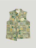 Kidbea Boys Kurta Pajama with Asymmetric Embroidered Jacket | Ethnic Wear Set for Weddings & Festivals | Green
