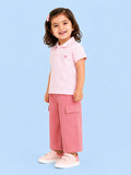 Girls Cotton Co-Ord Set – Pink Polo T-Shirt & Cargo Pants