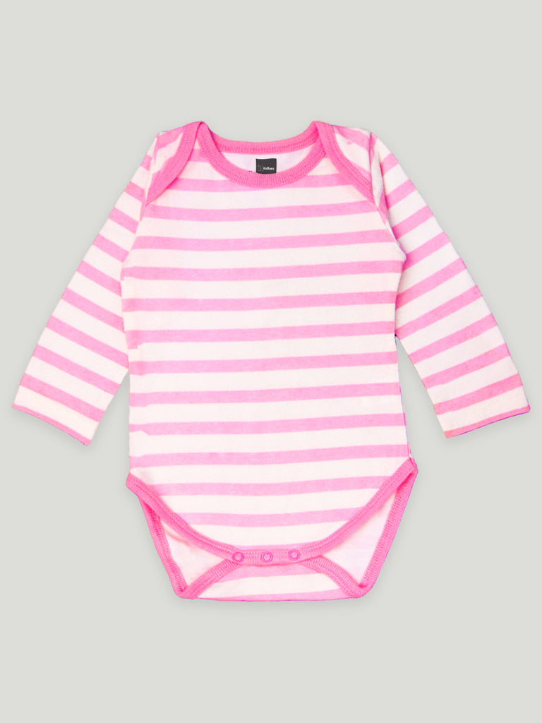 Kidbea 100% Organic cotton baby Pack of 3 onesies Unisex | Strips - Pink, Dog and Cup