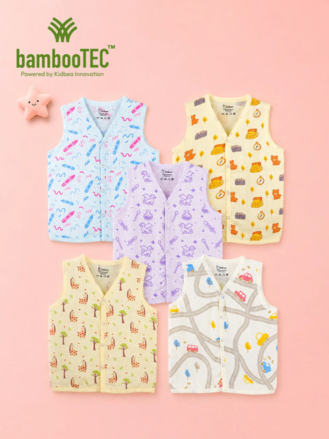 BambooTEC™ Bamboo Muslin Baby Jhabla Pack of 5 – Pencil, Travel, Magic, Giraffe & Road Prints