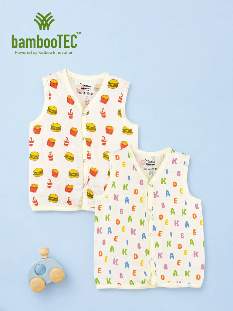 BambooTEC™ Bamboo Muslin Baby Jhabla Pack of 2 – Burger & Alphabet Print