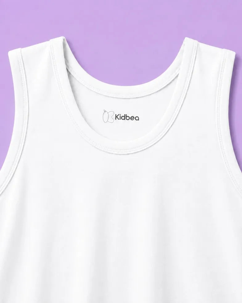 BambooTEC™ Bamboo Kids Vest Pack of 4 – White Sleeveless Vests