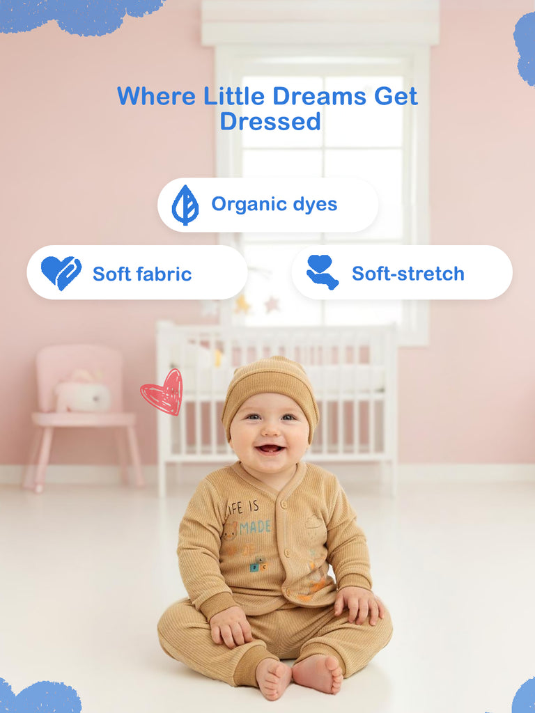 Unisex Baby Winter Wear – 5 Piece Cozy Cotton Set with Cardigan, Pants, Footed Bottom, Cap & Bib