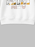Unisex White Sweatshirt – Meow Cat Print Full-Sleeve Sweatshirt