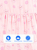 BambooTEC™ Bamboo Muslin Baby Girls Frock – Pink Floral & Smiley Print