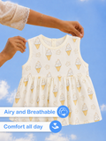 BambooTEC™ Bamboo Muslin Baby Frock – Ice Cream & Star Print, Soft & Breathable Dress