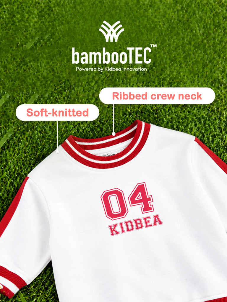 BambooTEC™ Bamboo Boys Sweatshirt – White & Red 04 Graphic Full-Sleeve Crewneck