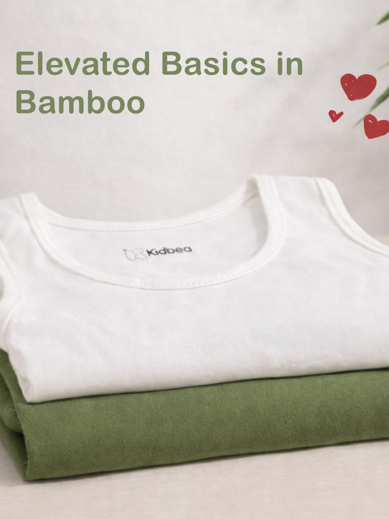 Bamboo Vest for Kids Pack of 2 (Olive Green & White) – Soft, Breathable & innerwear