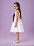 Girls White Partywear Frock – 3D Rose Flower & Leaf Design Dress