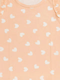 Girls Heart Print Clothing Set | Soft Sleeveless Top with Ruffle Sleeves and Elastic Waist Shorts | Peach