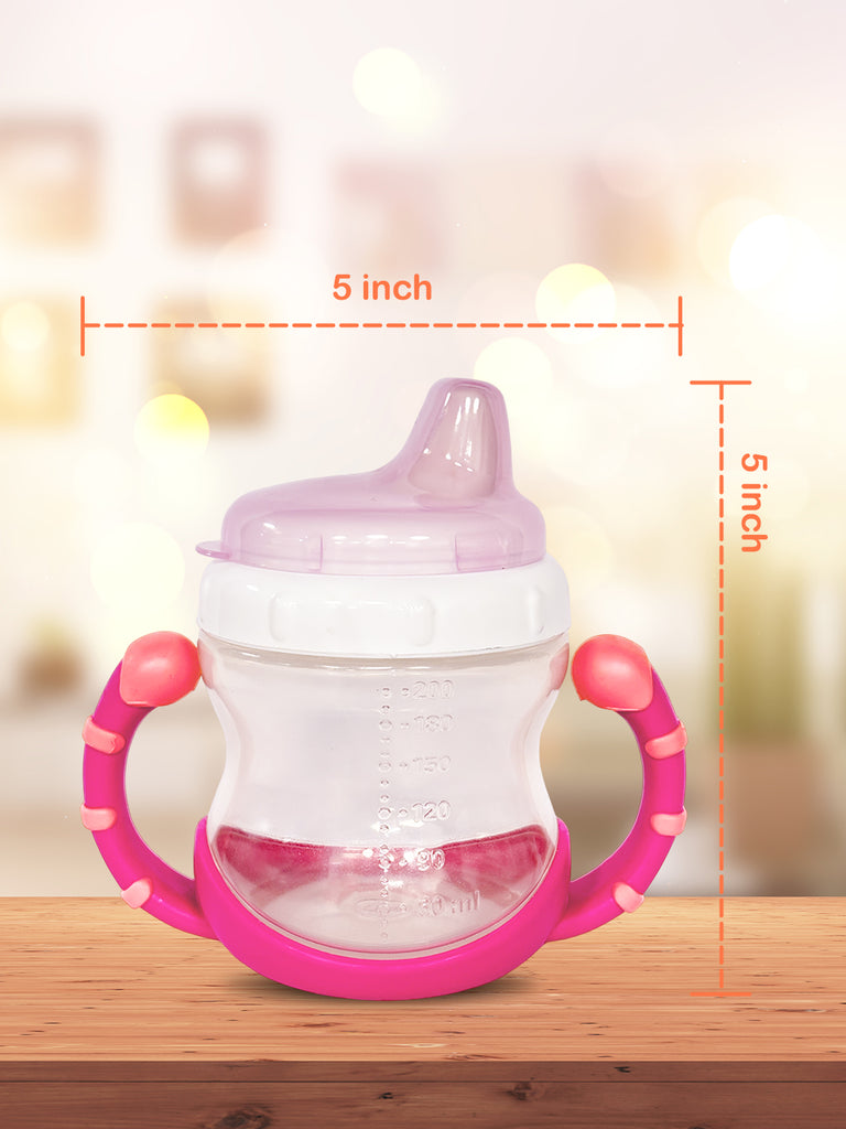 Kidbea Baby Sipper Cup – Pink (Pack of 2) | BPA-Free, Soft Spout, Leak-Proof, Dual Handles, 200ML