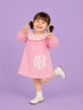 Light Organic Cotton Pink Checkered Floral Collar Frock Dress