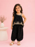 Girls Black Ethnic Crop Top & Dhoti Pants Set – Gold Embroidered Festive Wear