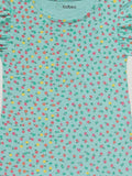 Girl Floral Print Clothing Set | Ruffle Sleeve Top and Matching Shorts | Teal