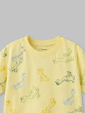 Boys Organic Cotton Yellow Round Neck All-Over Dinosaur Print T-Shirt