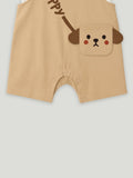 Kidbea Unisex Dungaree Set in Brown – Earthy Tone Puppy Design Overalls Paired with Matching Tee