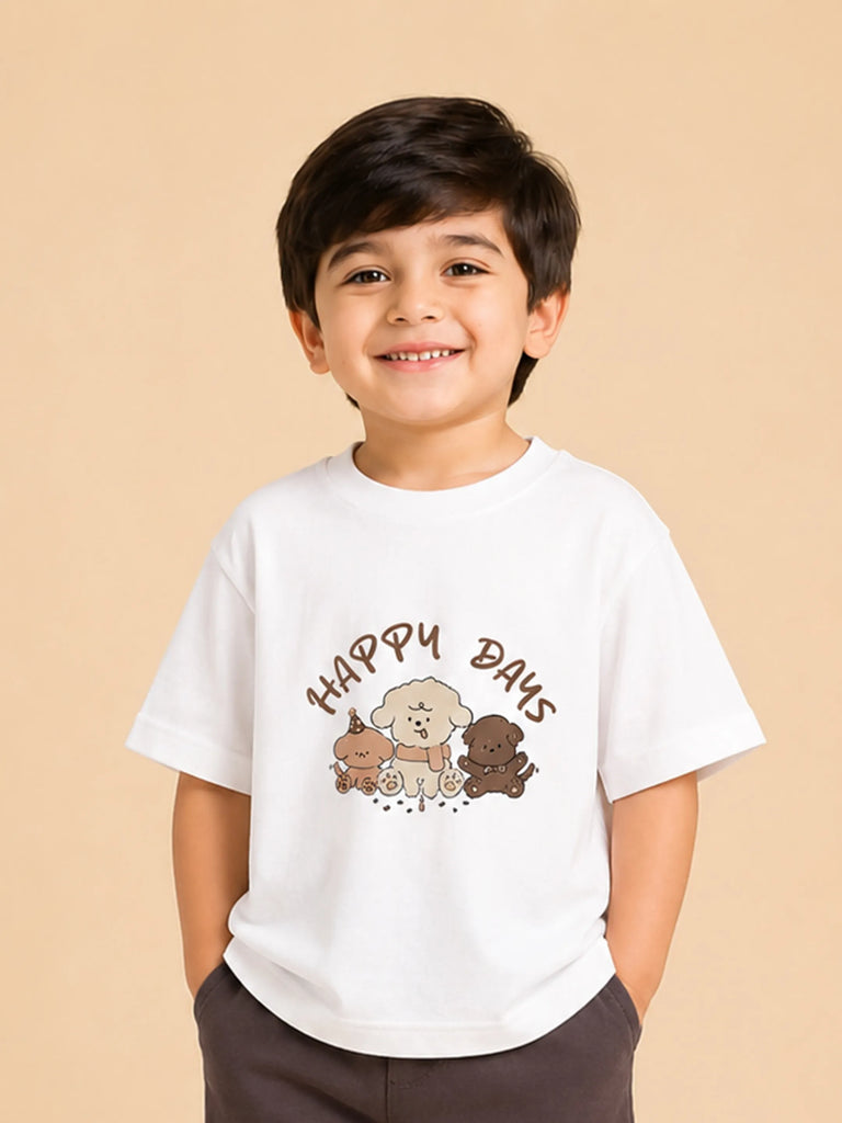 Unisex Bamboo Fabric White Happy Days Print Oversized T-Shirt