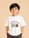 Unisex Bamboo Fabric White Happy Days Print Oversized T-Shirt