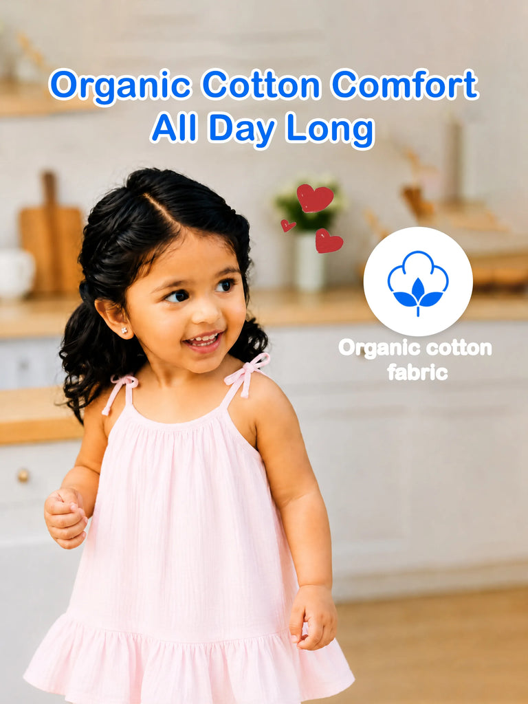 Organic Cotton Girls Sleeveless Summer Dress with Ruffle Hem - Pink